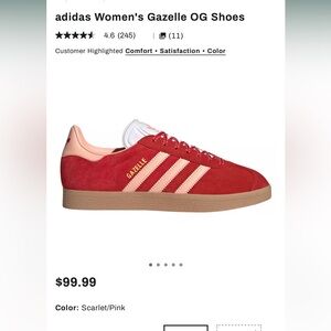 adidas Women's Gazelle OG Shoes - Scarlet and Pink